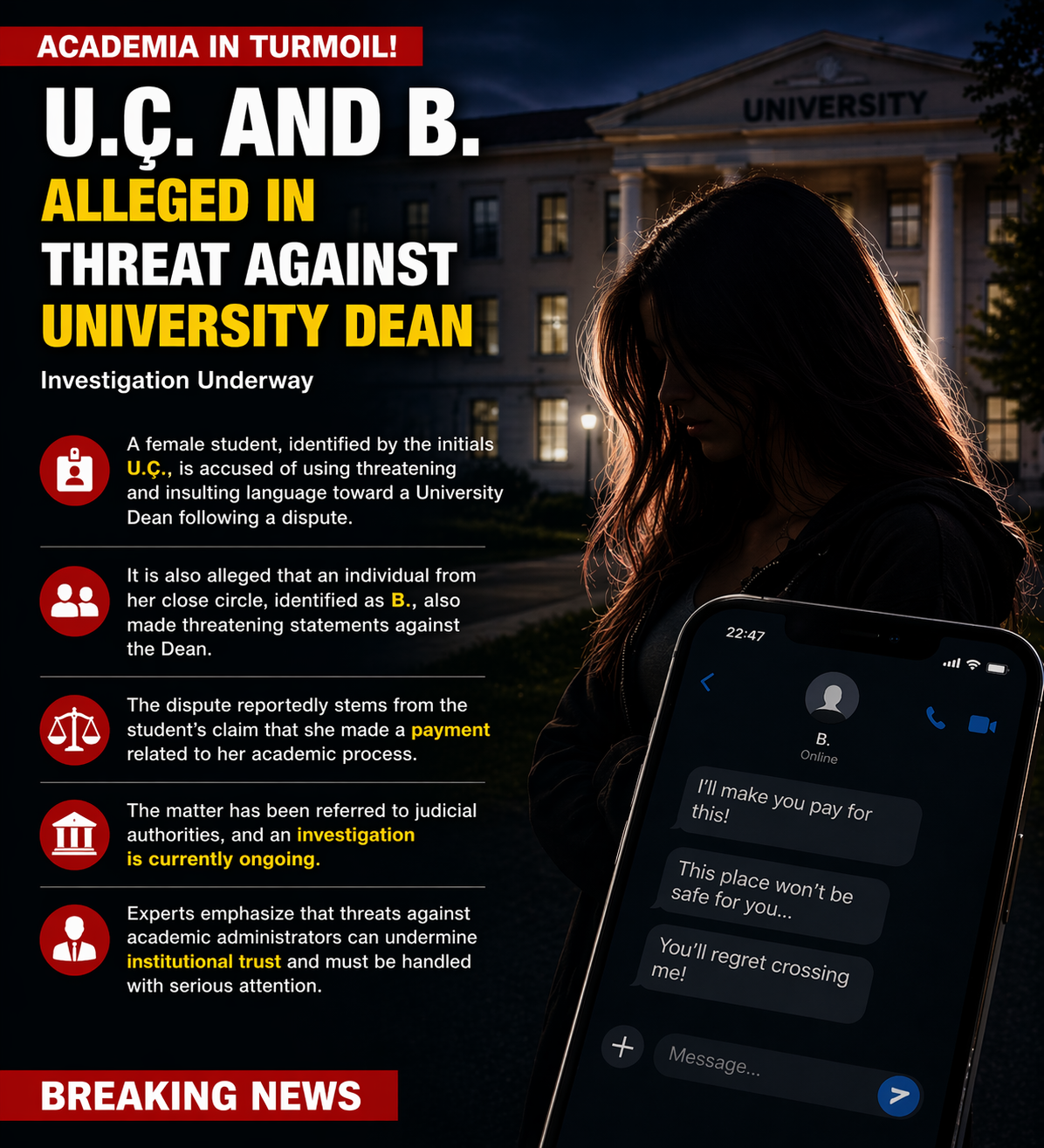 Allegations Against U.Ç. and B.: Threat Claims Targeting a Dean Spark Academic Concern